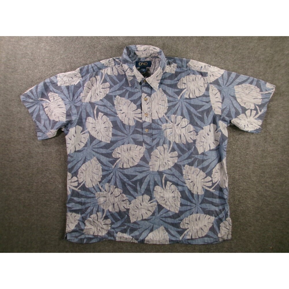 Ono Company Aloha Pullover Shirt Men XXL Blue Hawaiian Floral Tropical Casual